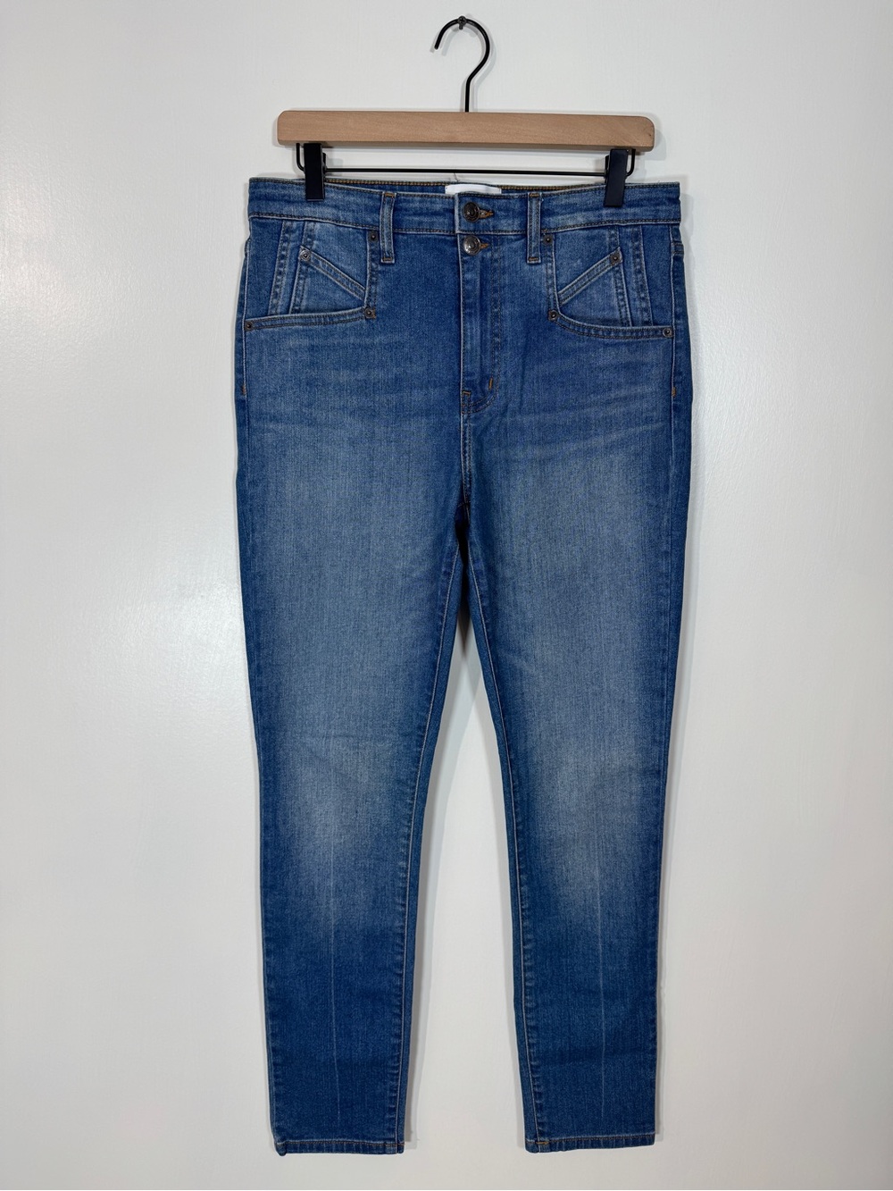 WJ177 {Current/Elliott} Straight Leg Double Button Slant Pocket Stretch Denim